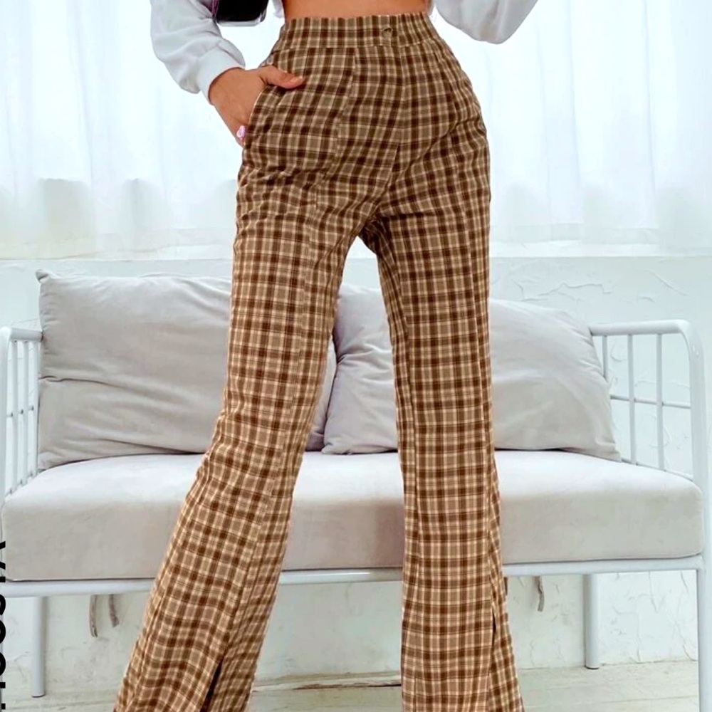 split hem plaid pants